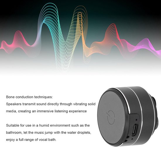 Bone Conduction Speaker, Portable Wireless Stereo Sound Creative Speaker with Suction Cup, BT5.3, Mini Speaker for Shower, Room, Bicycle, Car (BLACK) van Merkloos — afbeelding 5