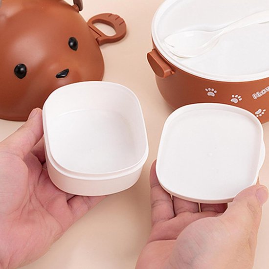 Lunch Box - Voedselcontainer - Picknick en Werk - Schattig Beerontwerp - 14.5L x 14.2B - Koffie — afbeelding 3