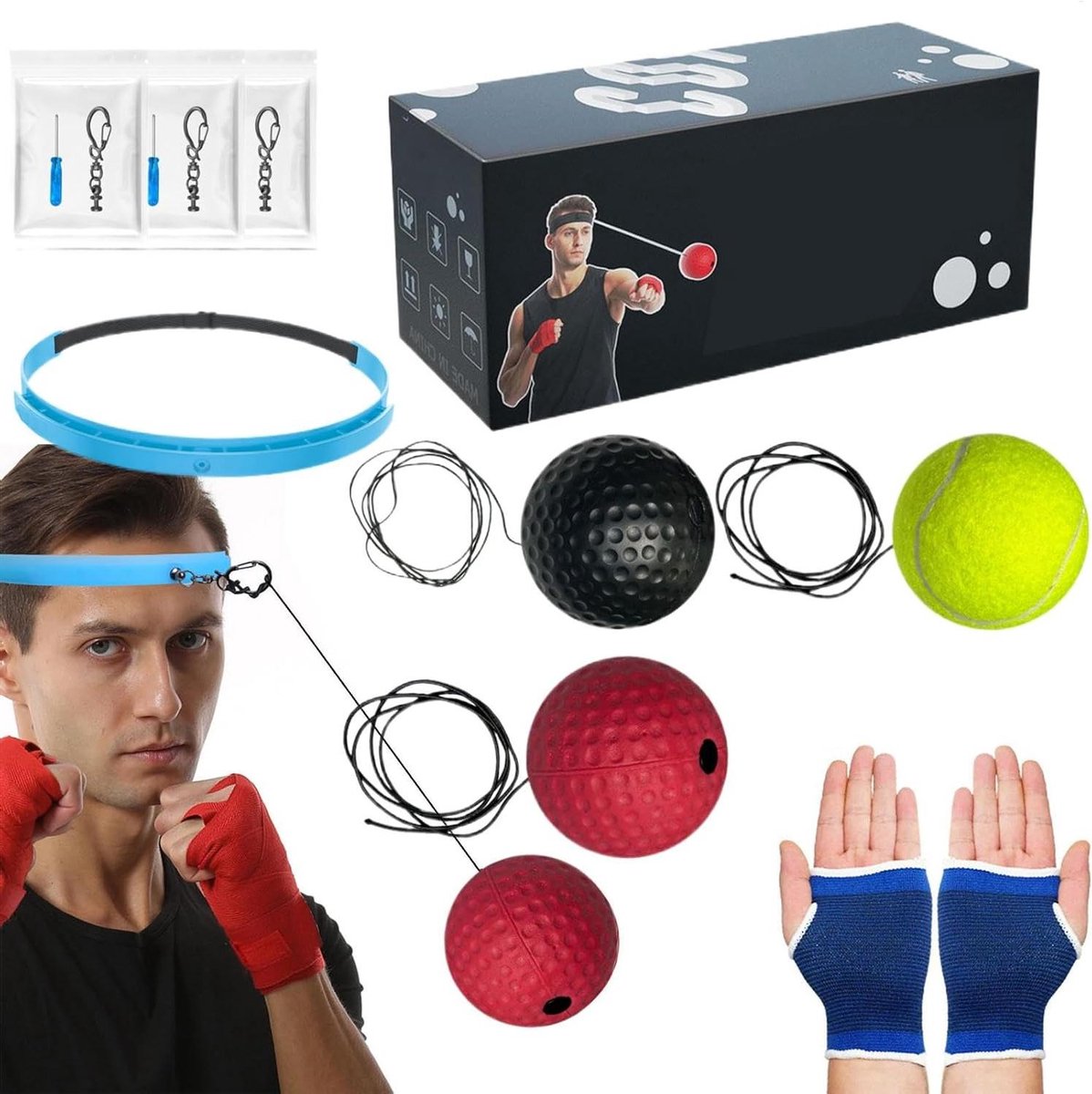 Boksreflexbal Set - Trainingsbal - Vaardigheden Verbeteren - Verstelbare Hoofdband - 6 cm Bal - Multicolor