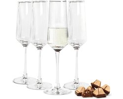 Champagneglazen Set - Prosecco glazen - Feestelijke momenten - Geribbeld elegant design - 4 stuks 250 ml - Transparant