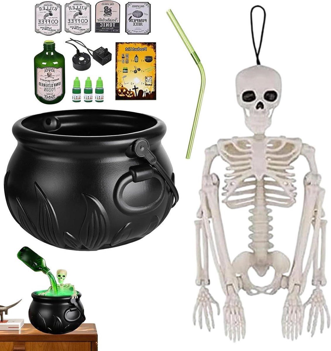 Heksenketel Decoratie - Sfeervolle Ketel - Halloween Versiering - Met Drijvende Fles - 480