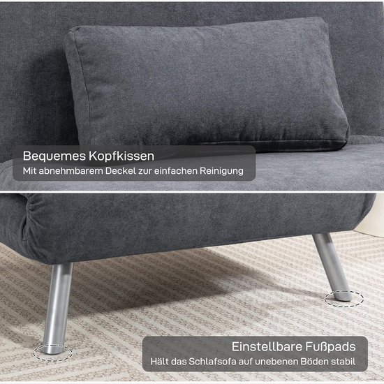 Klapfauteuil met Bed - Slaapbank - Gastvrij Ontvangen - 5-voudig Verstelbaar - 190 cm Bedlengte - Donkergrijs — afbeelding 2