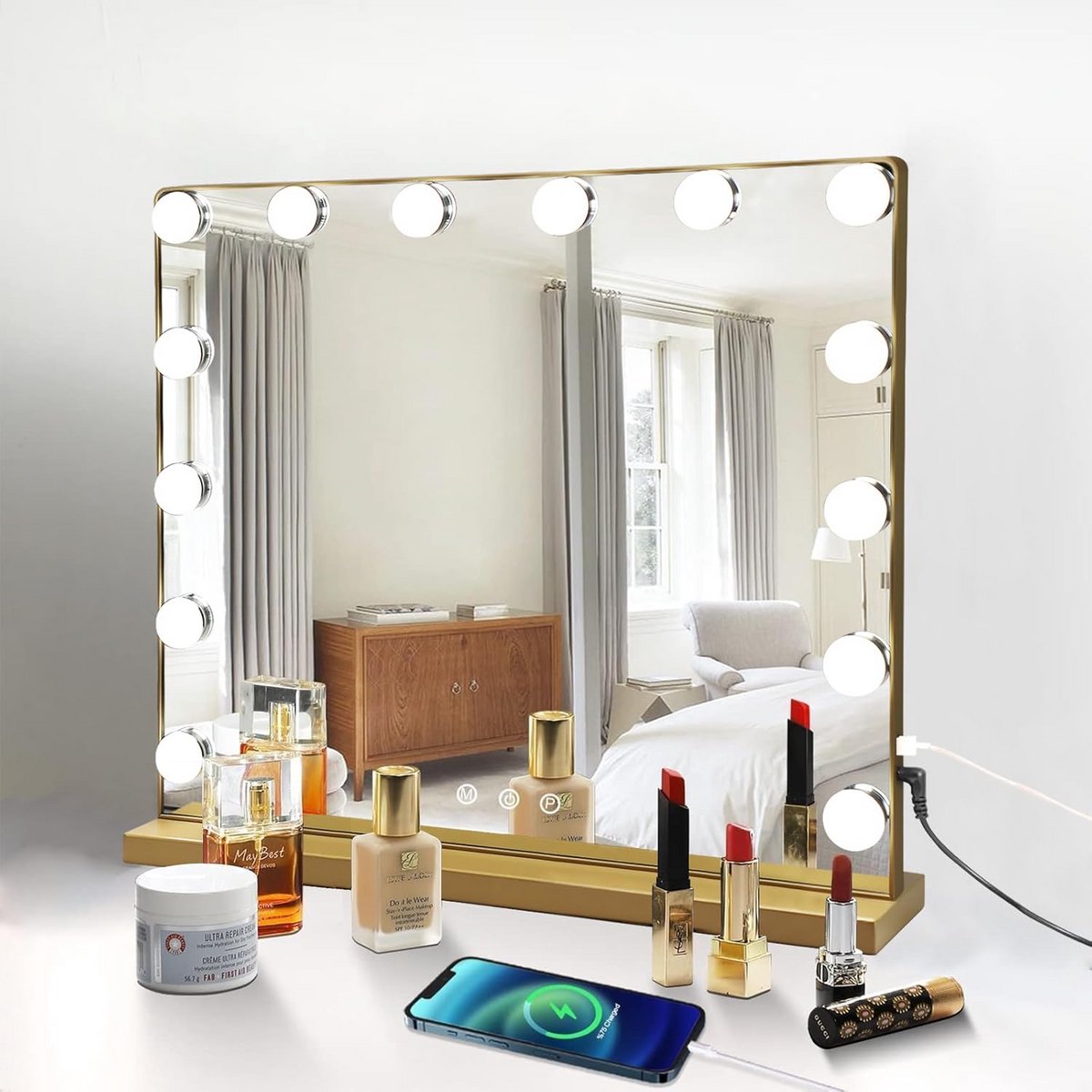 Hollywood Make-up Spiegel met 14 Dimbare LED Lampen en Touch Control
