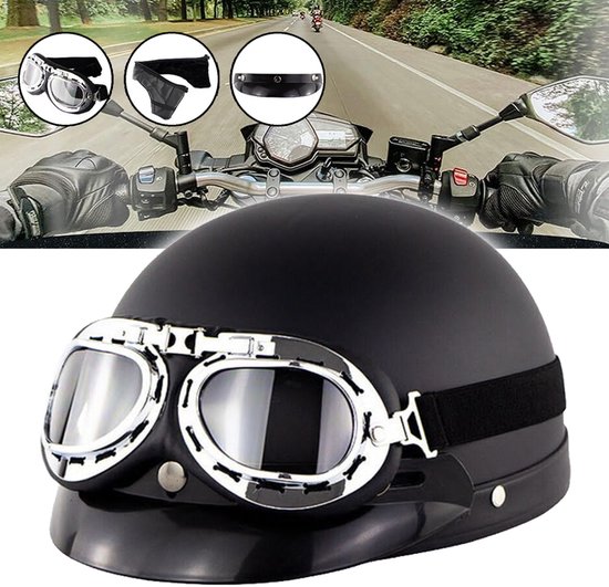 Halfhelm Voor Motorfietsen, Open Model Met Zonneklep En Snelsluiting, Geschikt Voor Motorcross, Heren En Dames.