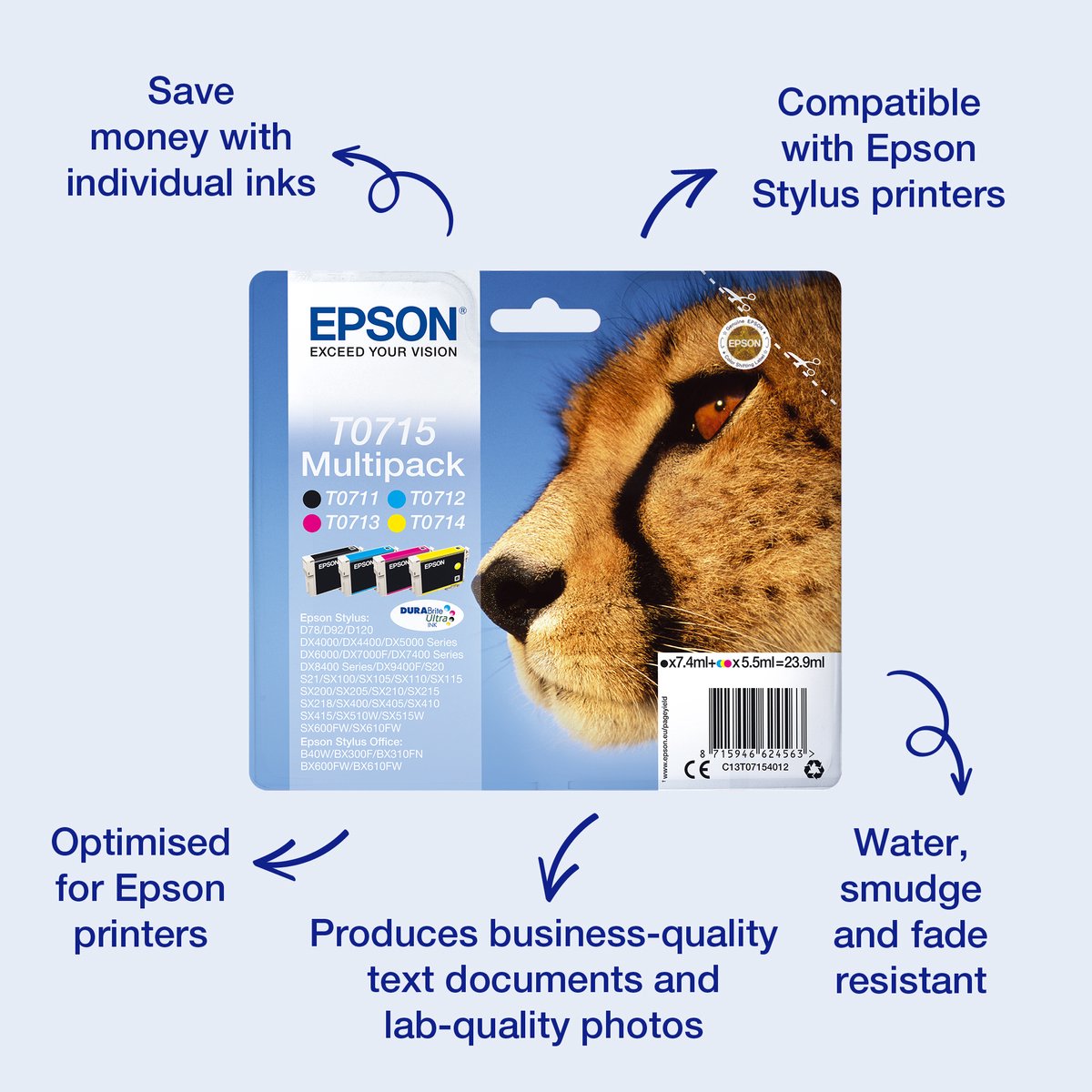 Epson T0715 - Inktcartridge - Multicolor / Zwart