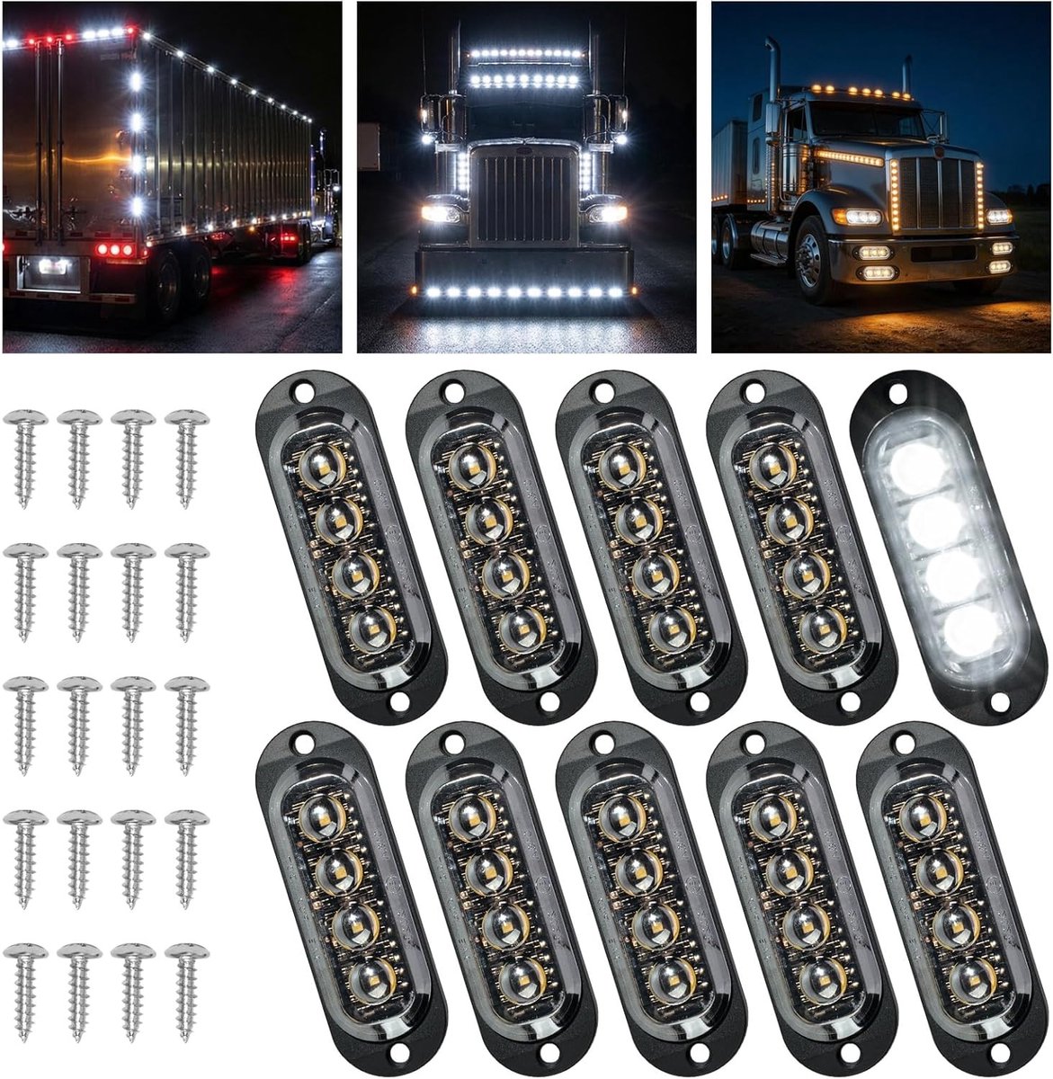 Pack van 10 Waterdichte Markerlichten voor Trailers en Voertuigen - 12/24V, 3000K, 86 mm, Geschikt voor Caravans en Trucks