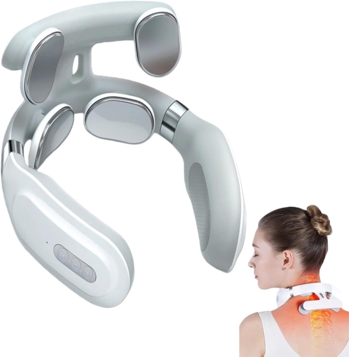 Nekmassager - Spierontspanner - Ontspanning Bevorderen - 4 Verwarmde Koppen - 10x6x13 cm - Wit