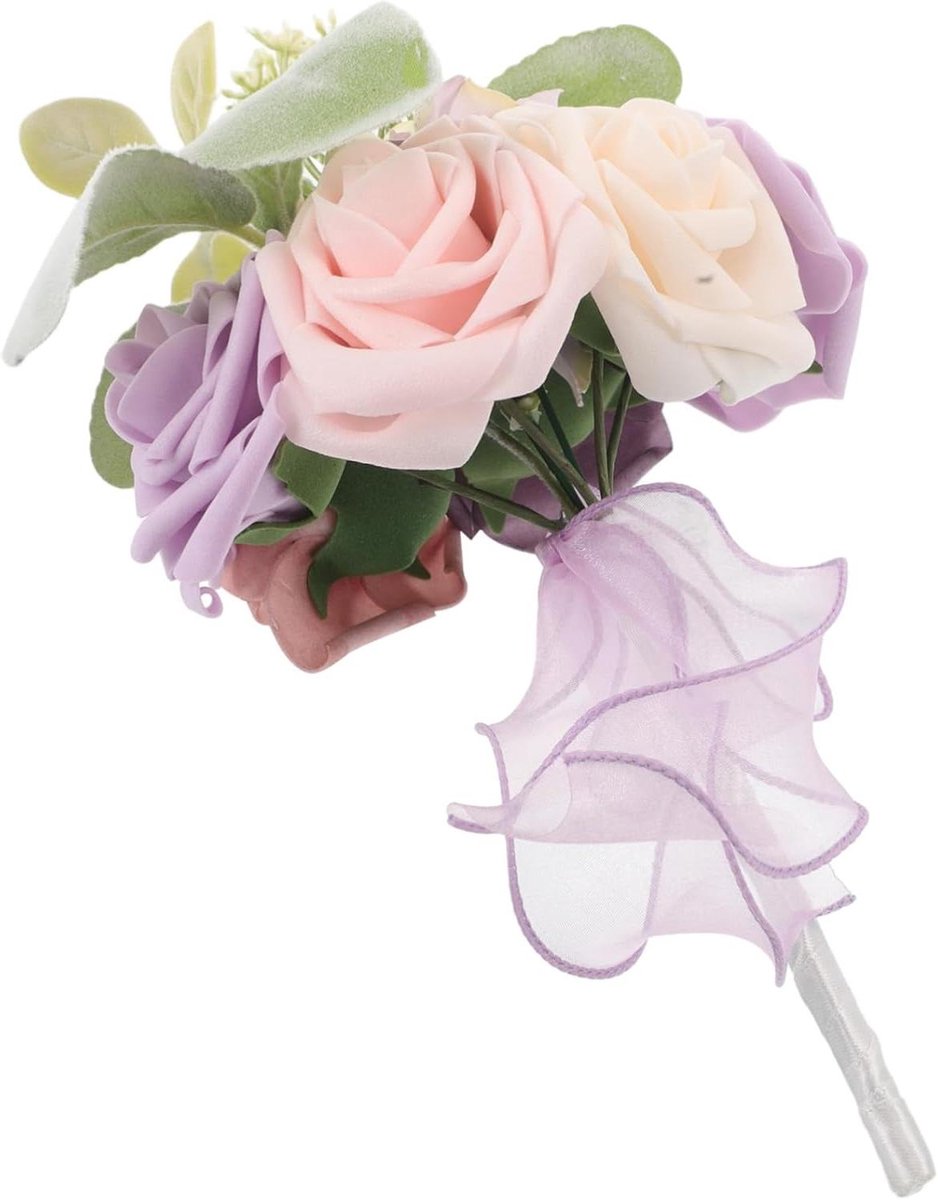 Kunstboeket met tint - Bruidsboeket decoratie - Bruiloft decoreren - Levensechte rozen - 24 x 15 cm - Multicolor