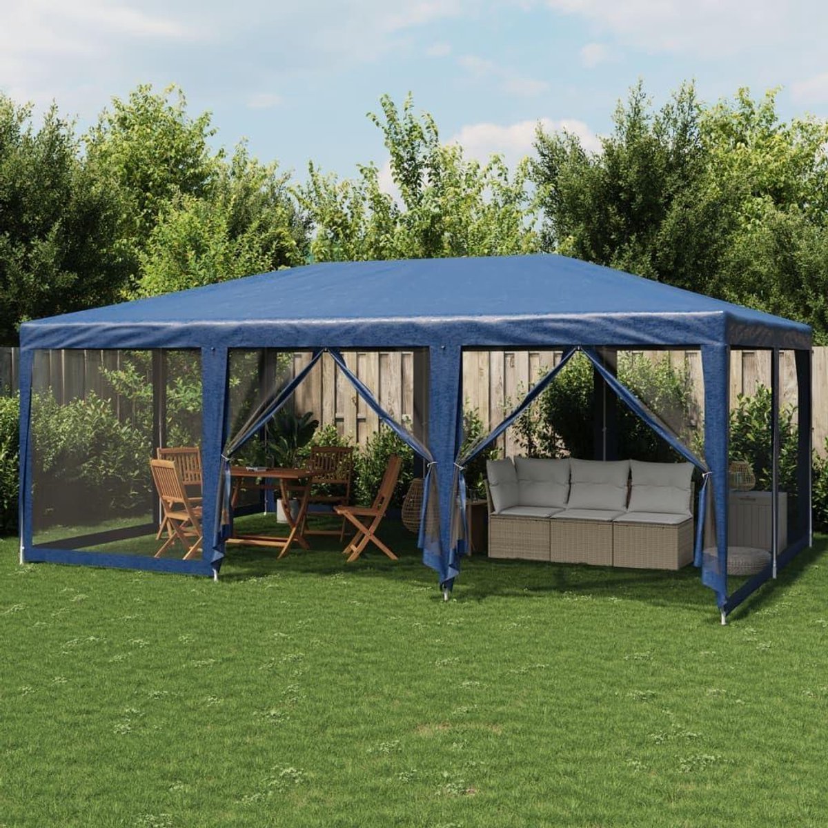 Partytent met zijwanden - Tuinpaviljoen opvouwbaar - Feestelijke bijeenkomsten - Waterdicht HDPE dak - 6 x 4 meter - Blauw