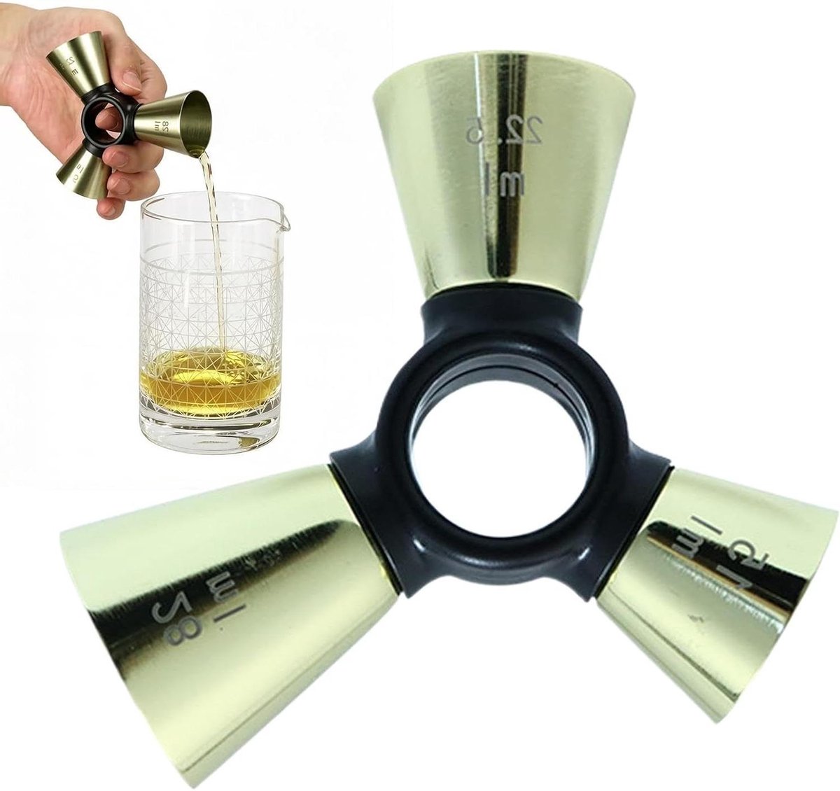 Cocktail Maatbeker - Meetjigger Bar - Drankjes Maken - Roestvrij Staal - 3 Uiteinden - Goud