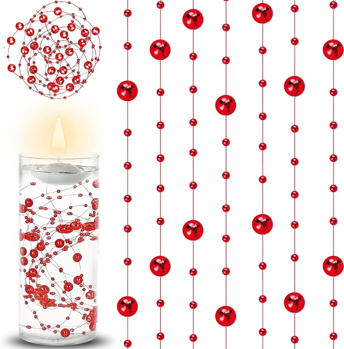 Decoratieve Rode Drijvende Kaarsen met Kunstmatige Parels voor Tafelversiering en Bruiloften, Valentijnsdag en Haaraccessoires
