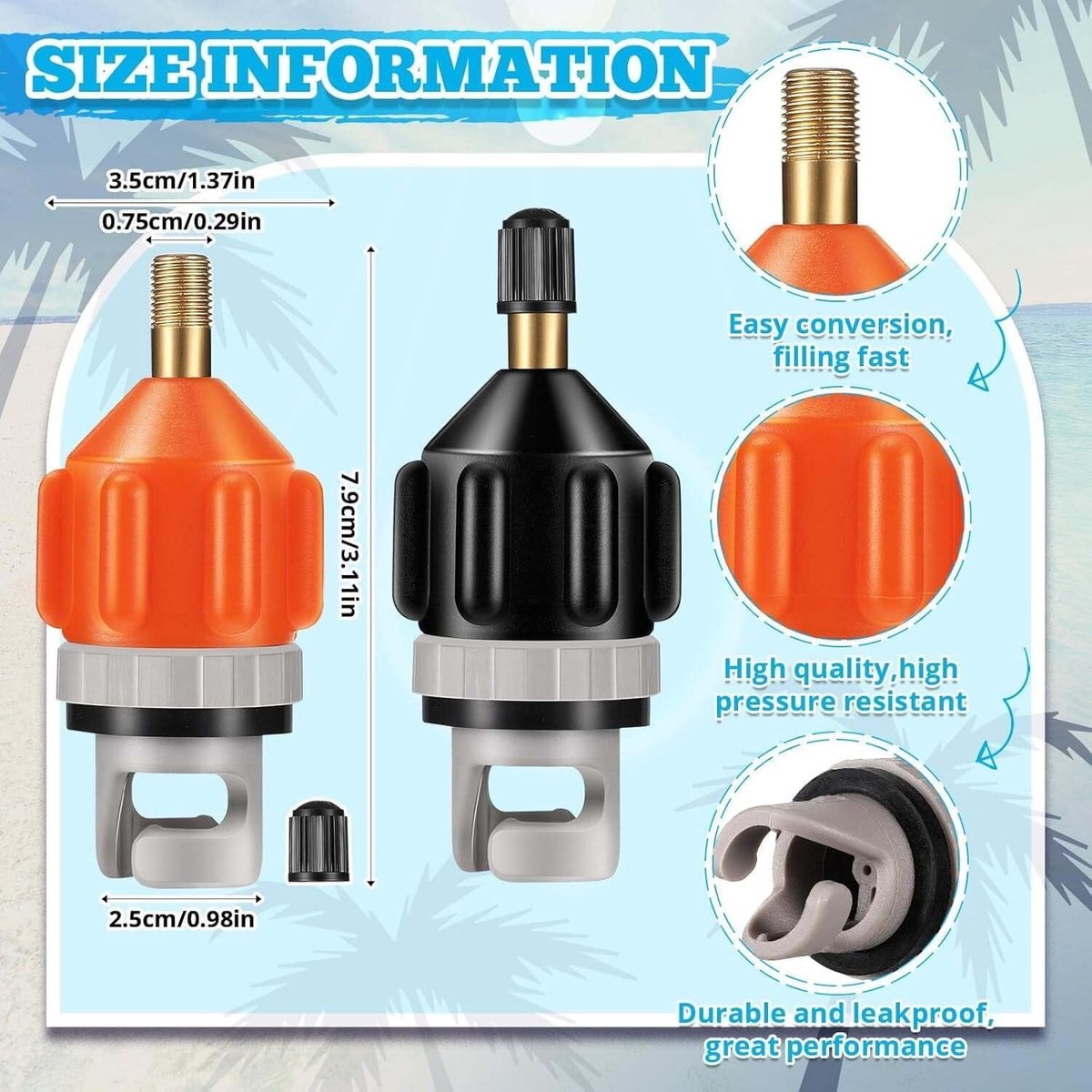 2-delige opblaasbare Stand-Up Paddle Board (SUP) pompadapter - Paddle Board ventiel naar kajak ventiel adapter - Auto pomp inflator adapter - Zwart – foto 4