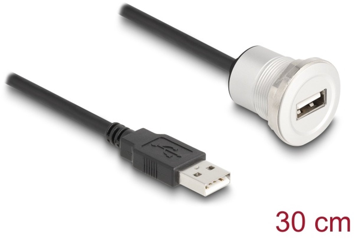 Delock USB 2.0 Type-A built-in female with cable plug 30 cm aluminium