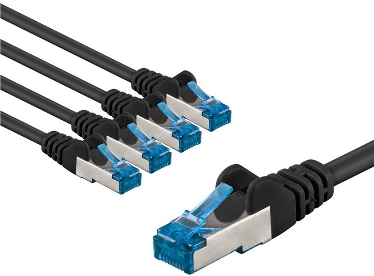 Goobay CAT 6A Patch Cable S/FTP (PiMF), 1 m, black, Set of 5