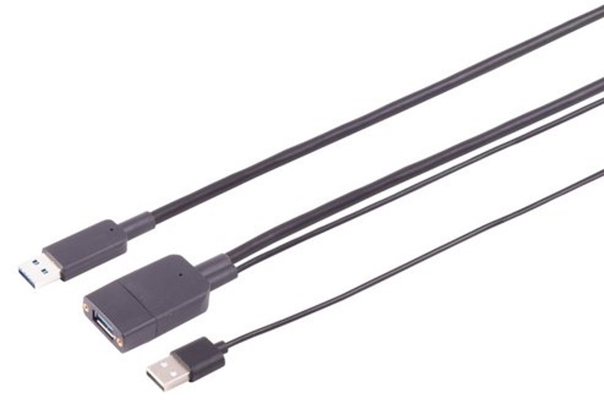 Actieve USB Verlengkabel - USB 3.2 Gen 2 - Extra USB (m) voor voeding - 10 meter - Zwart