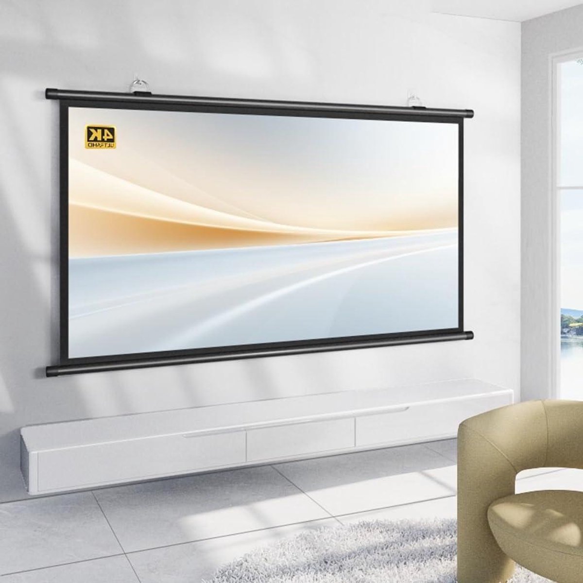 Projectiescherm Handmatig - Filmscherm Wandmontage - Thuisbioscoop Creëren - Wit Glasvezel Materiaal - 60 Inch 16:9 - Zwart