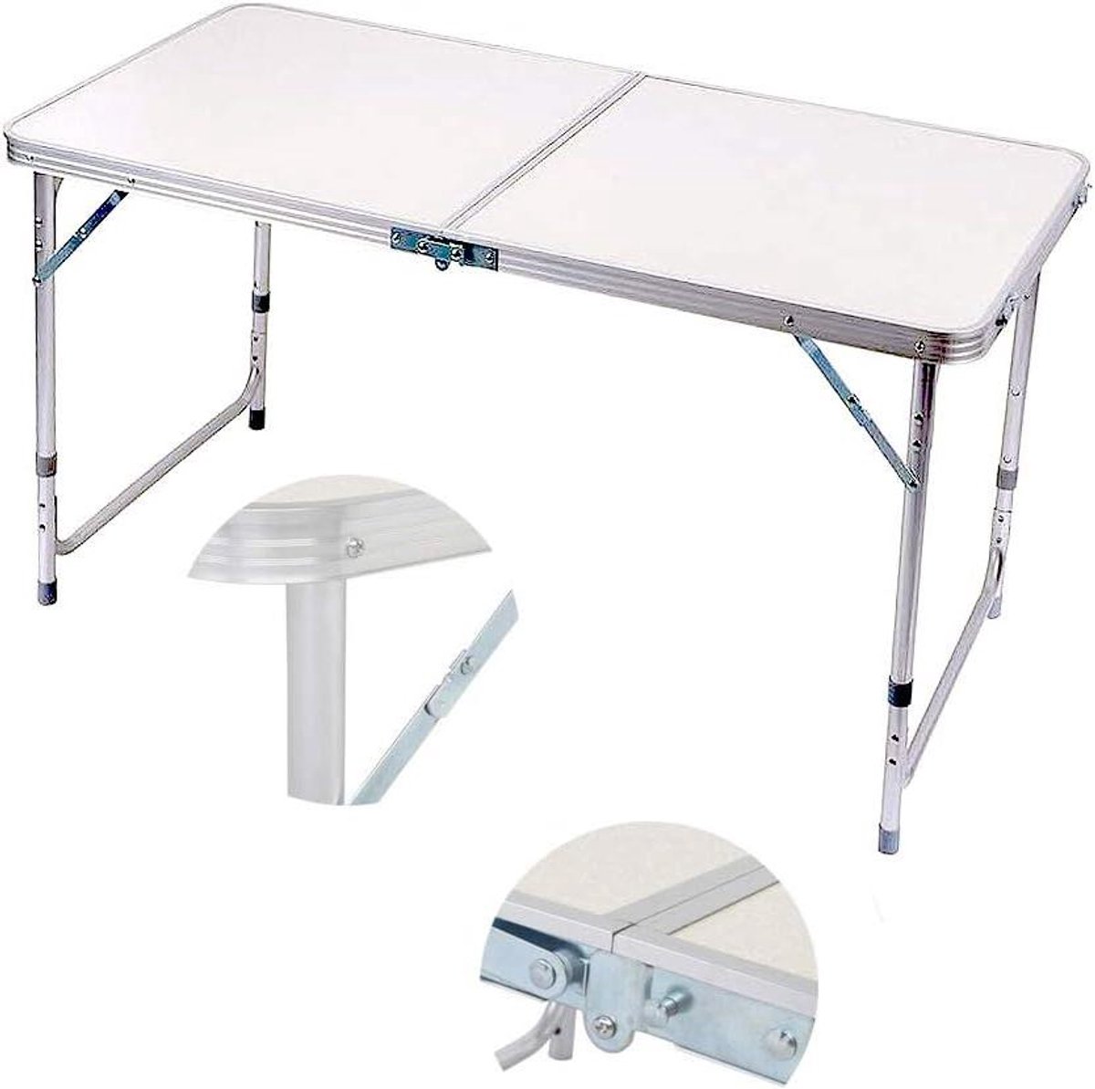 Klaptafel Camping - Opvouwbare Tafel - Buitenactiviteiten - Hoogte Verstelbaar - 120 x 60 cm - Wit