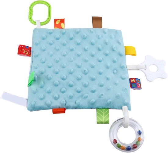 Baby Troostdeken - Knuffeldoekje Sensorisch Speelgoed - Baby Ontwikkeling - Met Bijtring en Rammelaar - 19x19 cm - Kleurrijk — afbeelding 4