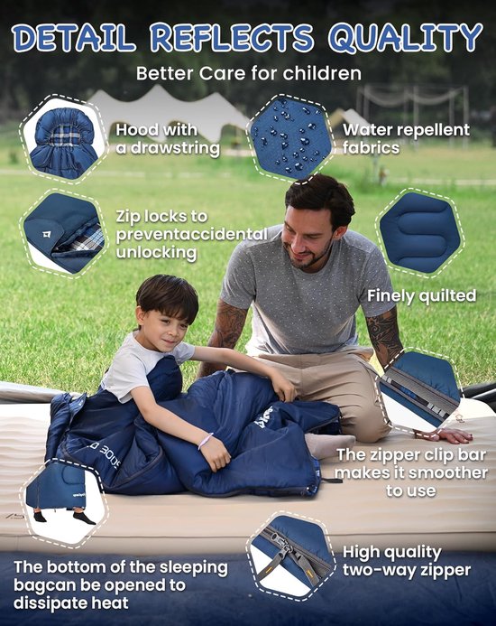 Kinder slaapzak - Warm deken - Kamperen buiten - Waterafstotend - 170 x 70 cm - Marine van Kinder — afbeelding 5