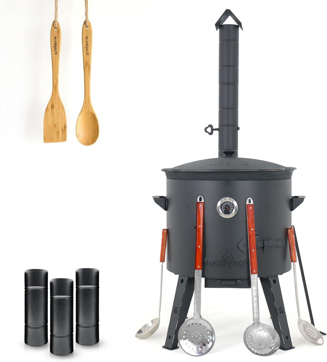 Buitenoven met Kazan - Vuurplaats Set - Gezellig Buiten Koken - Inclusief Diverse Lepels - Ø 50 cm Kazan - Ongecoat