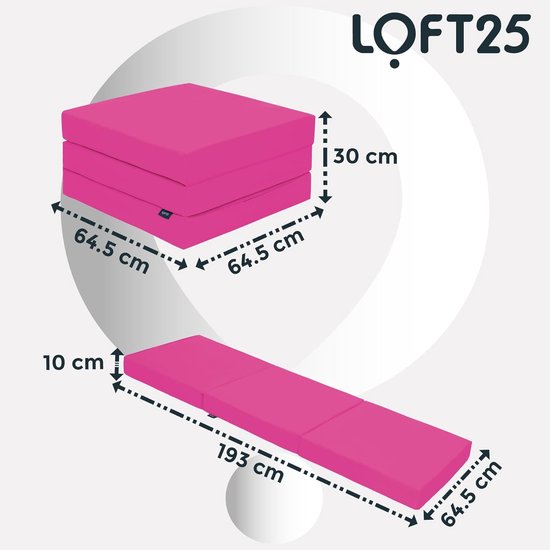 Opvouwbare Matras - Z-bed Futon - Logeren Gasten - Waterafstotend Materiaal - 193 cm Lengte - Roze — afbeelding 5