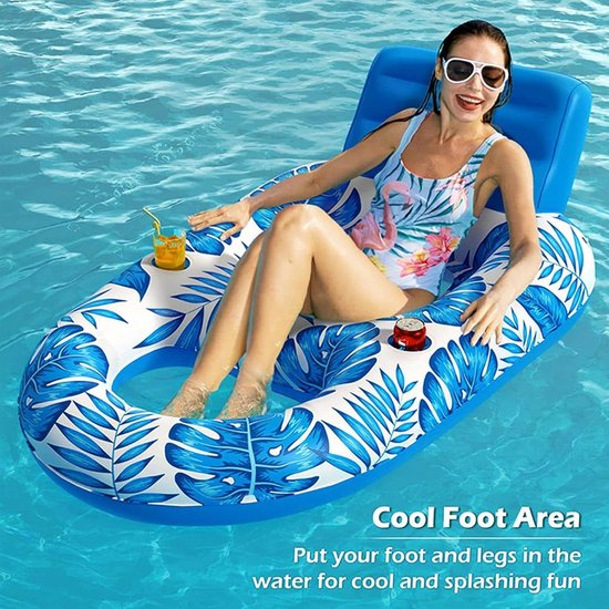 Zwembad Lounger - Opblaasbare stoel - Water Ontspanning - Ingebouwde bekerhouder - 160 cm - Blauw — afbeelding 4