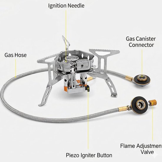 Campinggasfornuis Opvouwbaar - Draagbare Gasbrander - Buiten Koken - 3500 Watt Krachtig - Compact Opvouwbaar - Zilver — afbeelding 4