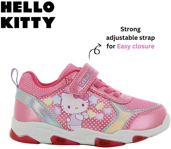 Roze Hello Kitty sneaker met verstelbare klittenbandsluiting. Hello Kitty op de zijkant.