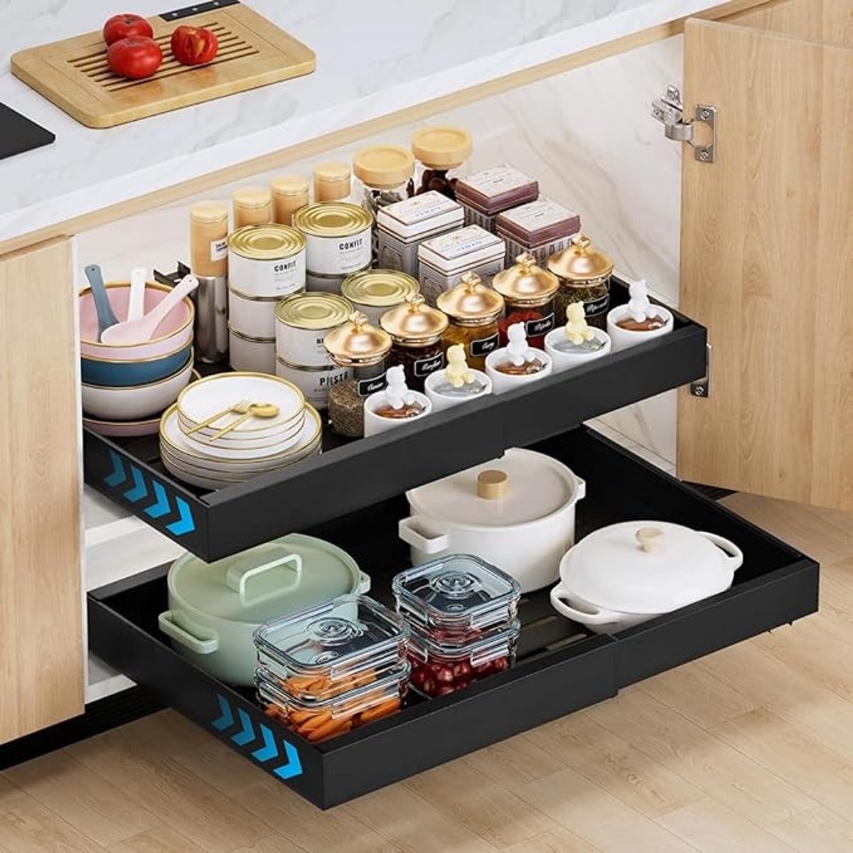 Uitschuifbare keukenkastlade, verstelbare breedte 32-52 cm