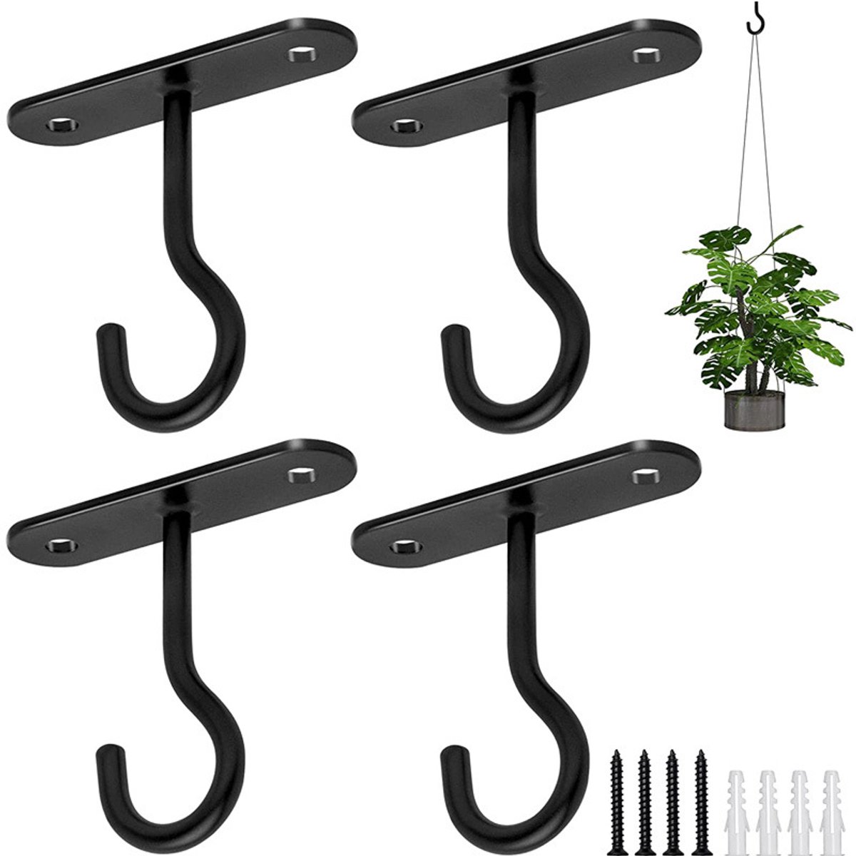 Plantenhaak - 4 stuks - 6.2 cm muurhaak - Muurhaak voor Planten - Wandhaak - Incl. schroeven - Buitenwandrek - Lantaarnhaak - Haak voor potplanten - voor vogelvoeders, plantenbakken, lantaarns, windgong, woondecoratie
