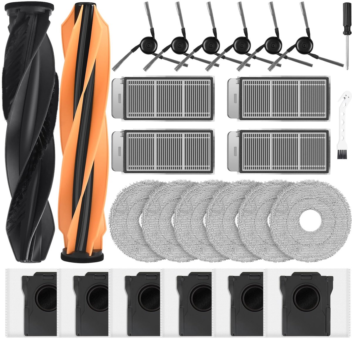 Ryoudavell - 26-delige Accessoireset voor Dreame X50 Ultra Complete / L50 Pro Ultra / X50 Master / L40s Pro Ultra / Matrix10 Ultra - 2 hoofdborstels, 6 schoonmaakdoeken, 4 HEPA-filters, 6 stofzakken en 6 zijborstels