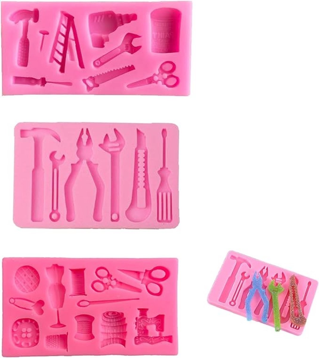 3-delige siliconen mallen set voor taartdecoratie - roze