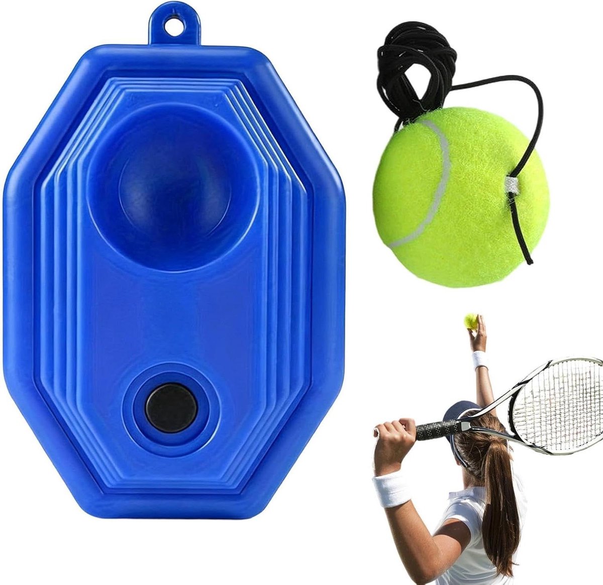 Tennis Oefenapparatuur - Solo Tennis Trainer - Balcontrole Verbeteren - Hoog Elastische Terugkaatsbal - 21 cm - Diamant