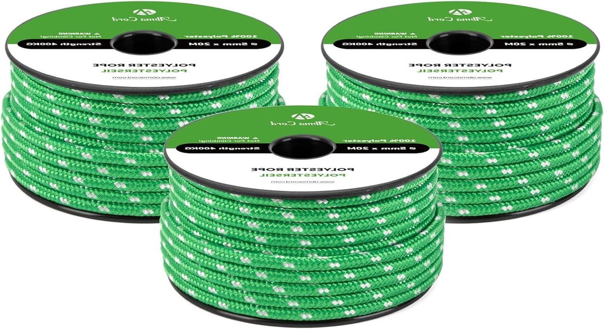 Gevlochten Polyester Touw - Sterk Koord - Veilig Bevestigen - UV-Bestendig Lage Rek - 5mm x 20m - Groen Wit