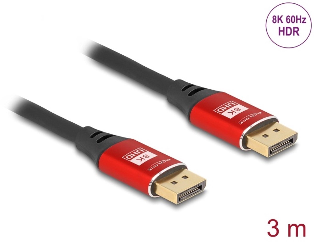 Delock DisplayPort Cable 8K 60 Hz 3 m red metal