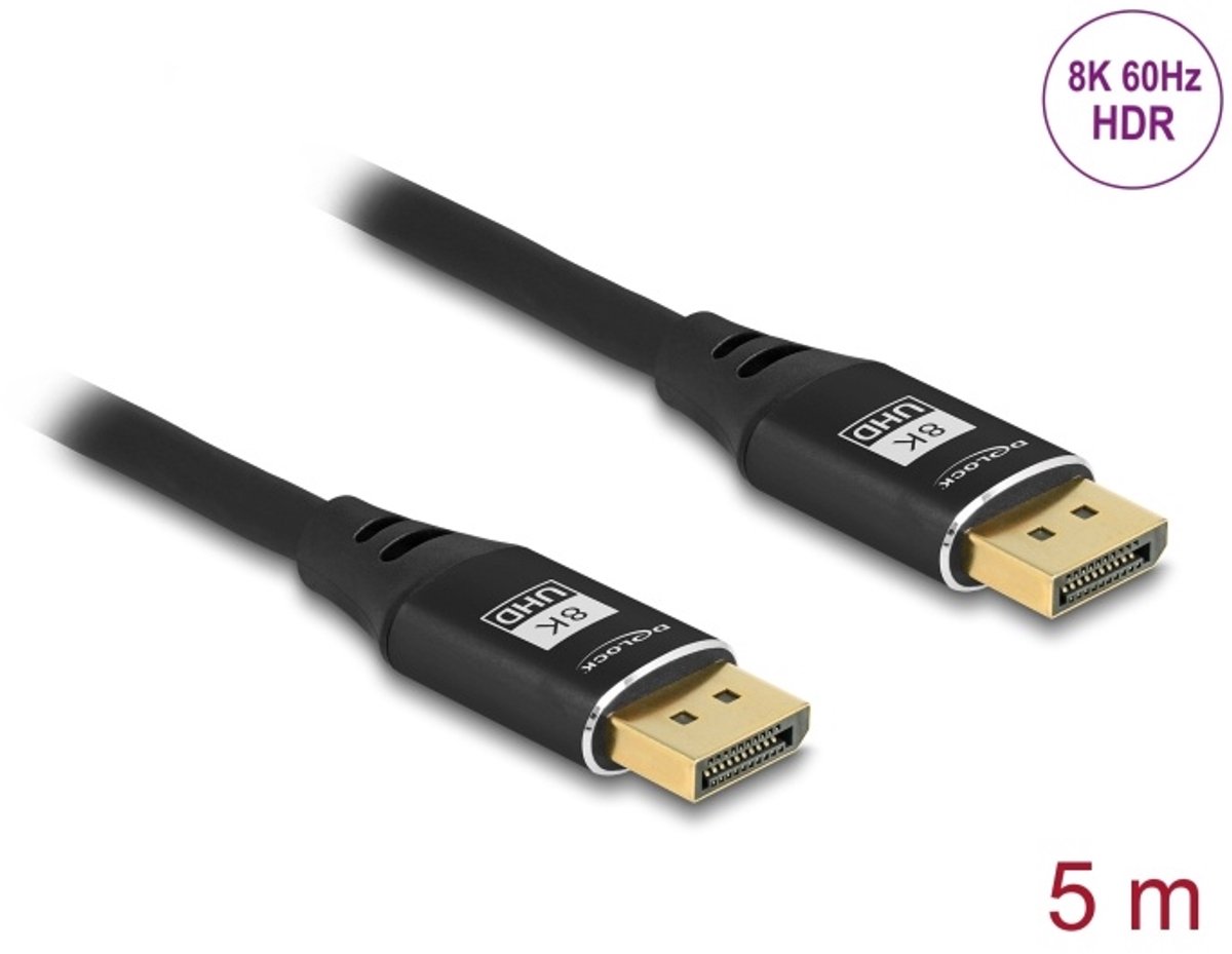 Delock DisplayPort Kabel 8K 60 Hz 5 m schwarz Metall