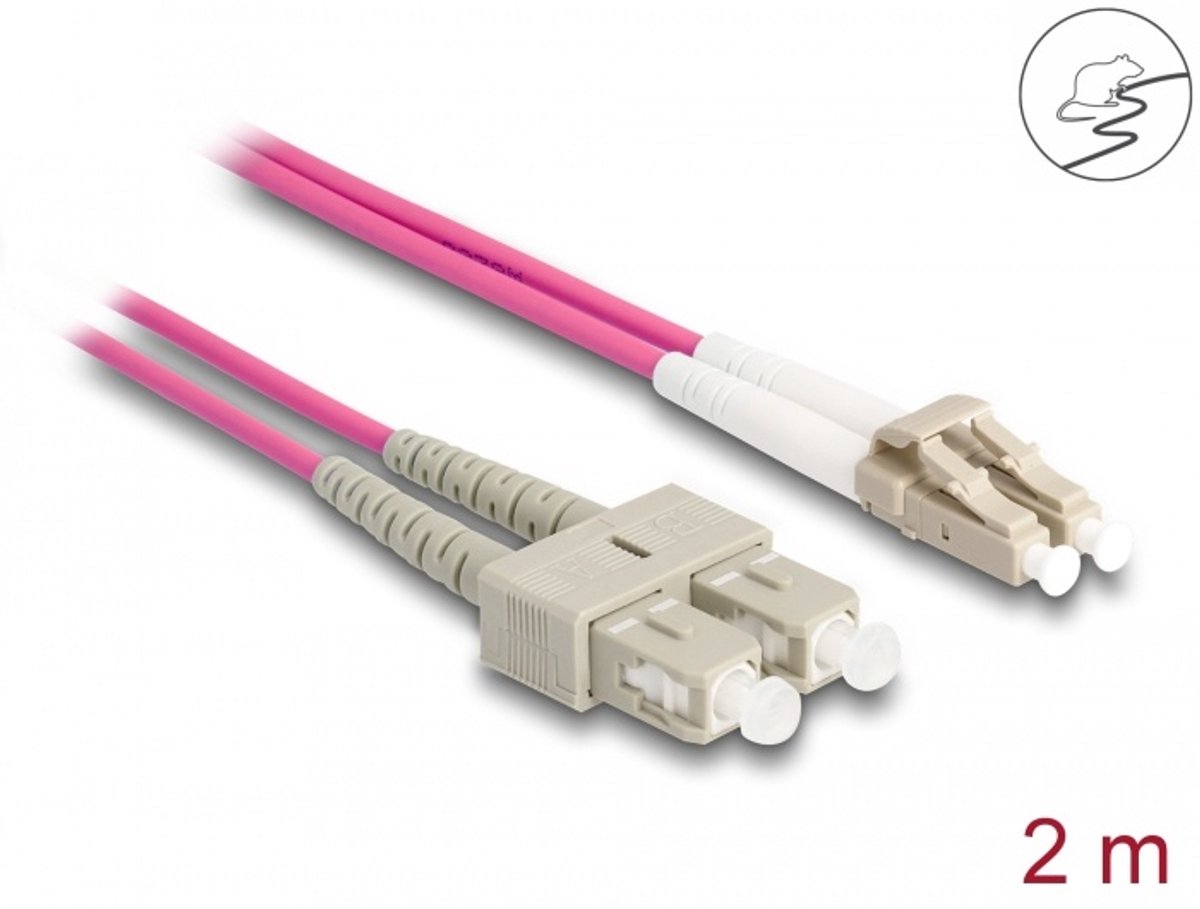 Glasvezel optische kabel met metalen pantsering LC duplex naar SC duplex multi-mode OM4 2 m