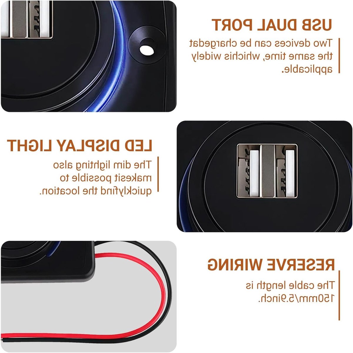 Set van 2 USB Oplaadpunten voor Auto's, Dual USB Lader voor 12V Motorhomes en Vaartuigen, Snelladen voor Mobiele Apparaten, Geschikt voor Motoren en Bussen – foto 2