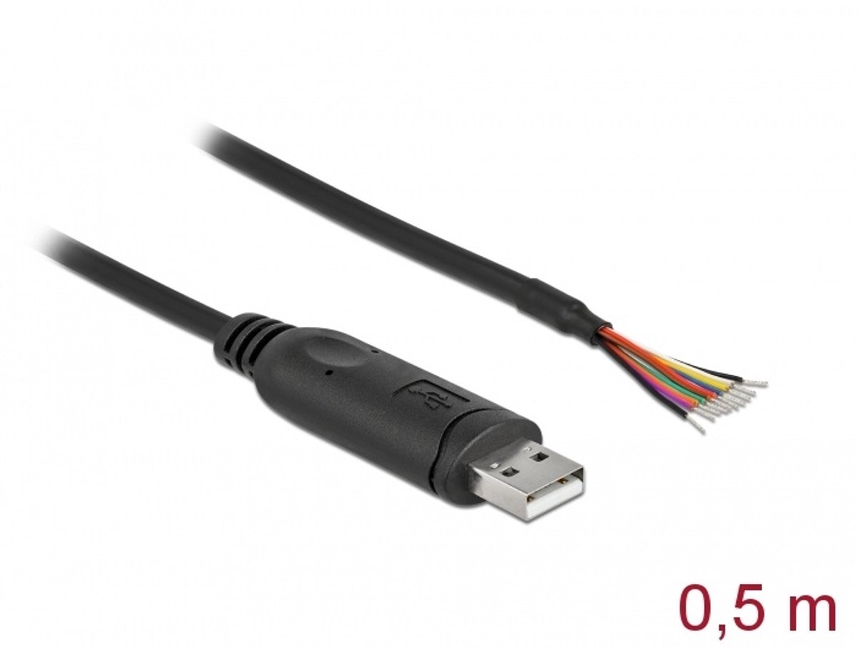 Adapterkabel USB 2.0 Type-A naar serieel RS-232 met 9 open draden + afscherming 0,5 m