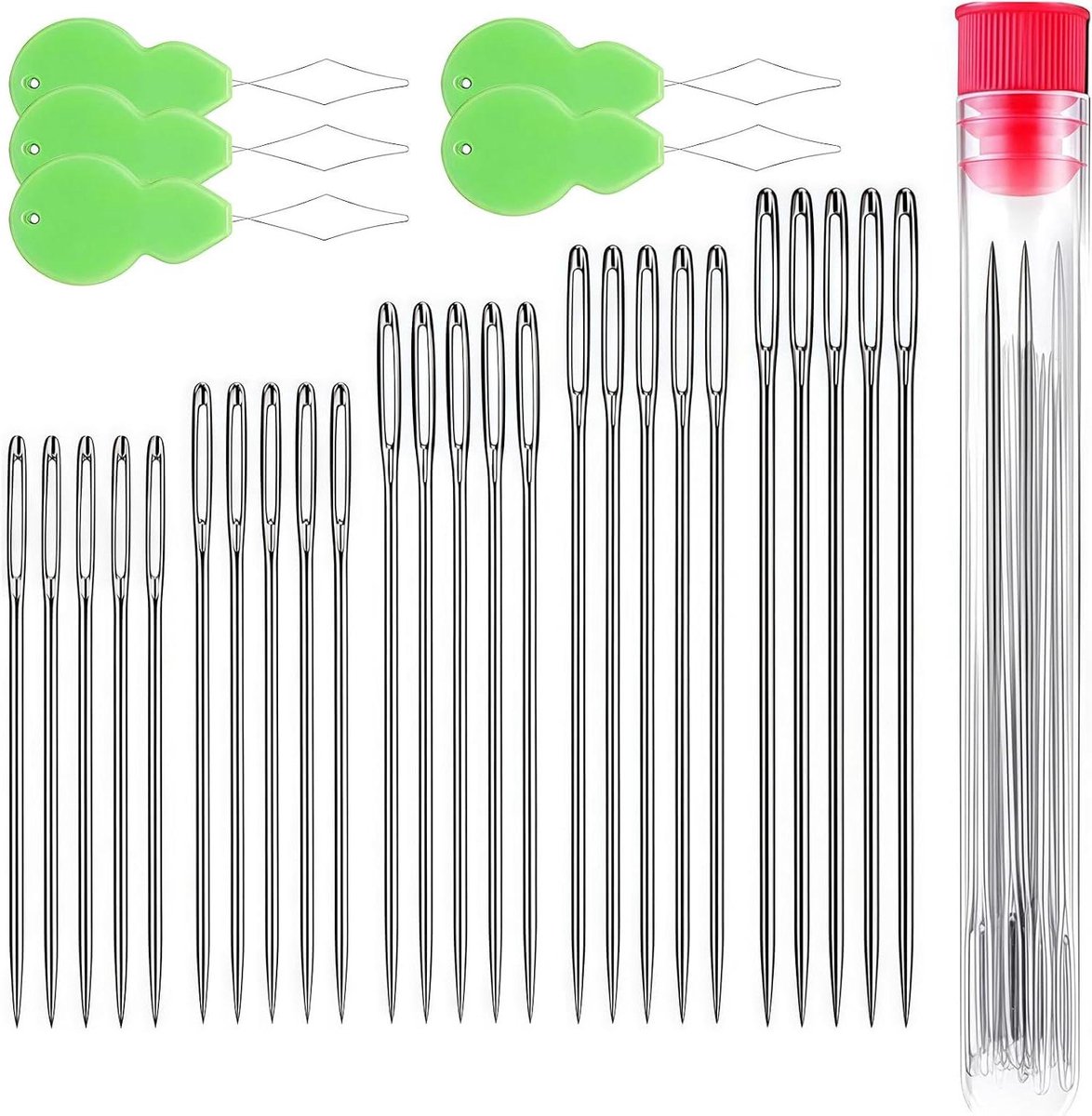Naaisets - Handwerk naalden - Kleding repareren - Extra grote oog - 25 stuks - Zilverkleurig