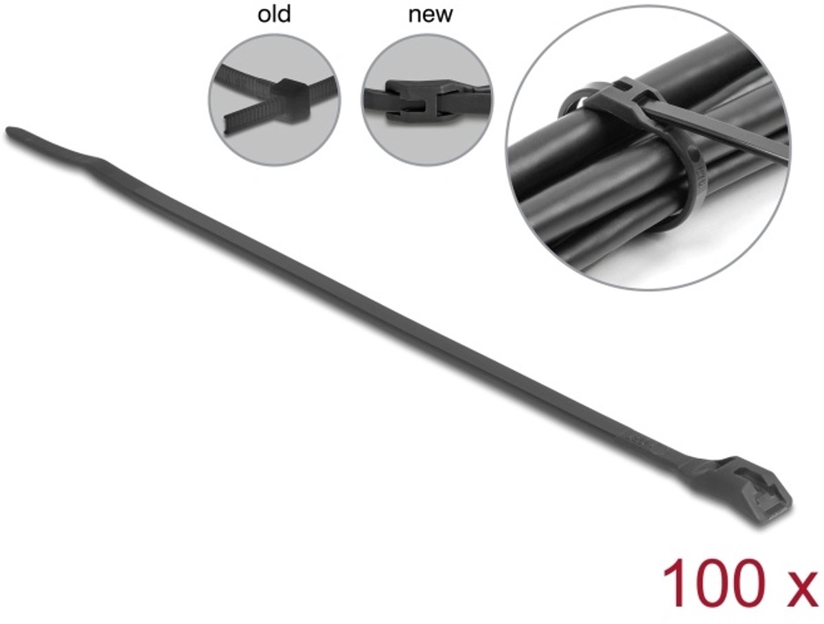Delock Cable tie with flat head L 110 x W 2.5 mm 100 pieces black