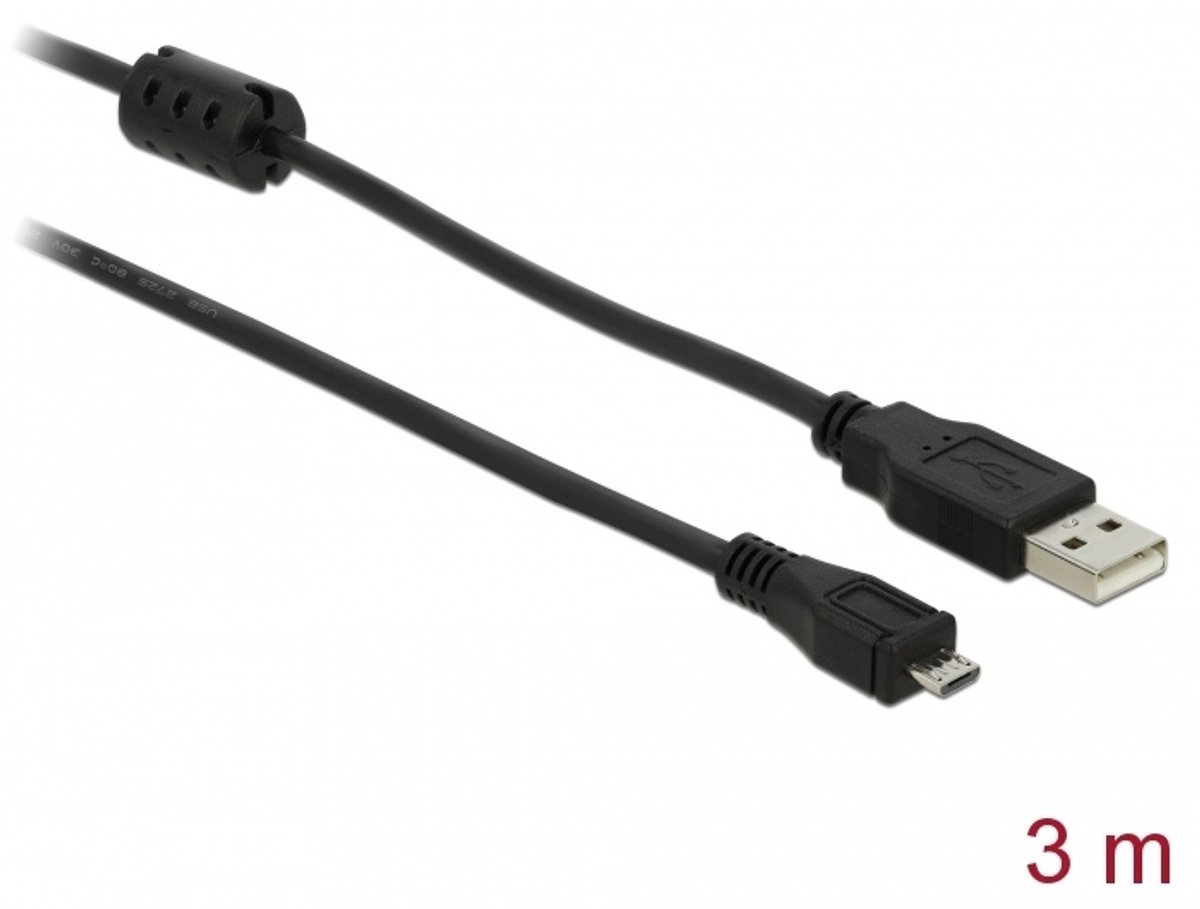 Delock - USB 2.0 Micro B Kabel - Zwart - 3 meter