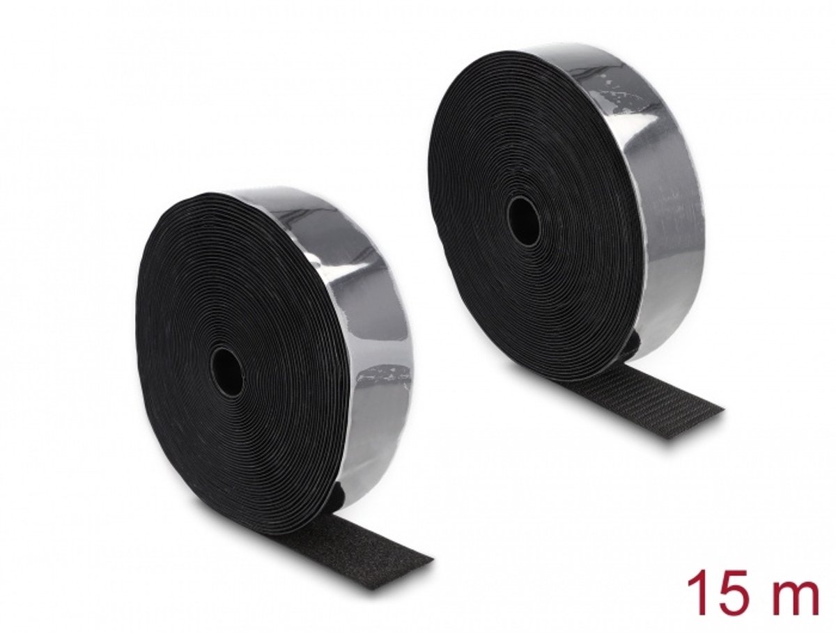 Klittenband Zware haak-en-lus tape zelfklevend L 15 meter x B 50 mm zwart