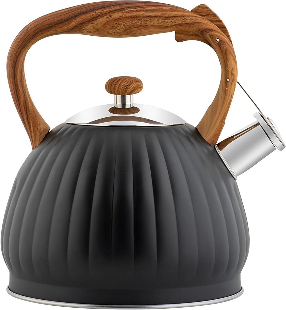 Pompoen Theeketel - Waterketel Fornuis - Thee Zetten - Hoorbaar Fluitje - 3.5 Liter - Zwart