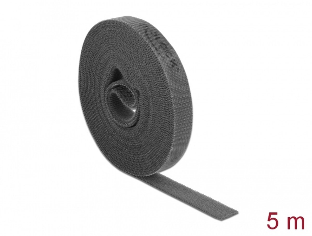 Haak-en-loop tape op roll l 5 m x w 15 mm grijs