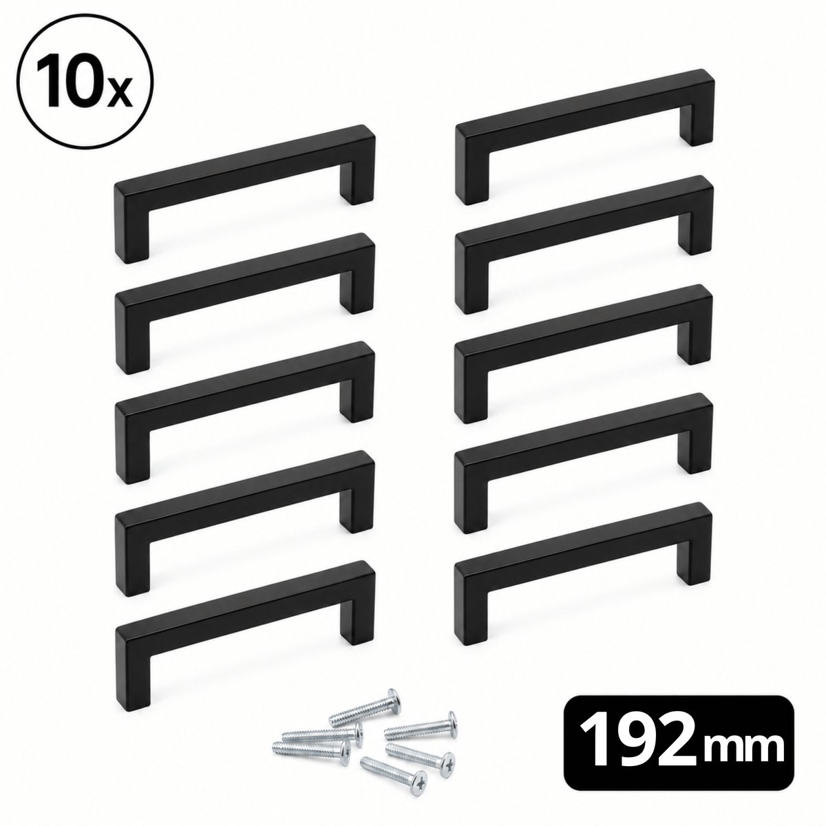 10X Handgrepen Zwart RVS - Boormaat 192mm - Greepjes - Handgreep - Handgrepen keukenkastjes - Handvatten - Meubelgreep Zwart - Handgrepen voor deurtjes
