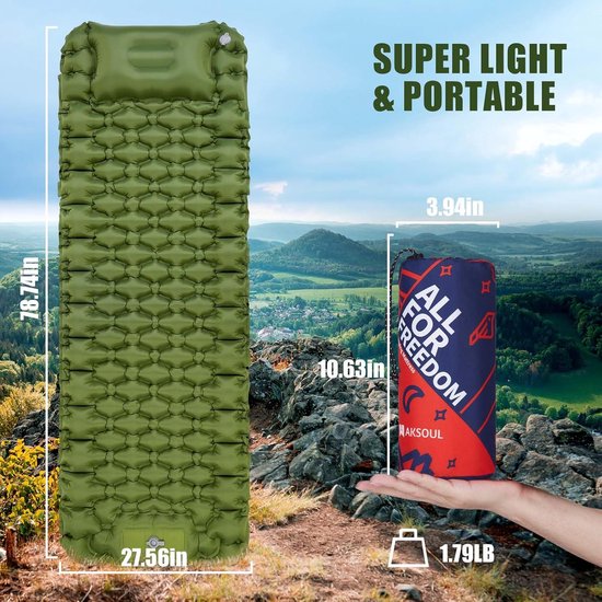 Luxe Zelfopblazende Slaapmat met Voetpomp - 200x70x10cm Waterdicht & Compact van Merkloos — afbeelding 5