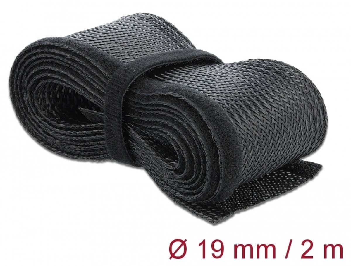 Delock Braided Sleeving with Hook-and-Loop Fastener 2 m x 19 mm black
