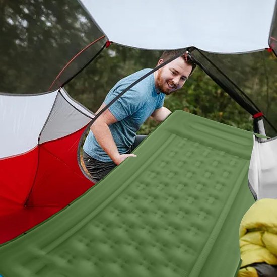 Kampeer slaapmat - Draagbare matras - Buiten slapen - Geïntegreerde voetpomp - 11 cm dik - Olijfgroen — afbeelding 3