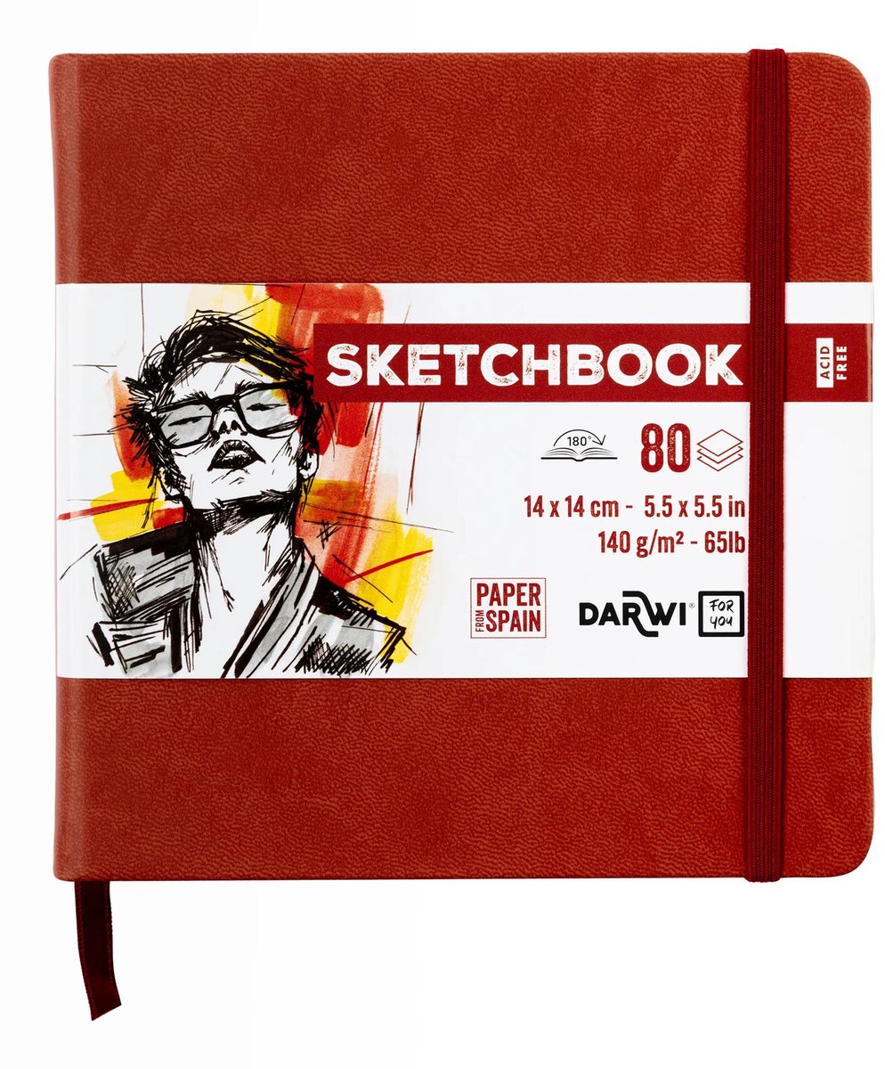 Darwi DFY - Schetsboek - 14 x 14 cm - 140 g - Terracotta - 80 vellen